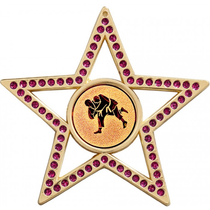 75MM PURPLE STAR JIU JITSU MEDAL - GOLD, SILVER OR BRONZE
